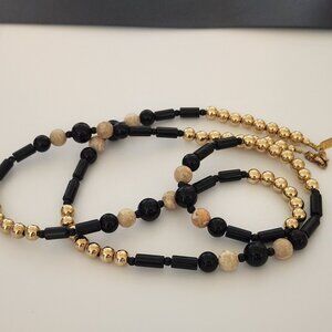 KARLA JORDAN NECKLACE BLACK GOLD MARBLE BEAD 28" INCHES LONG